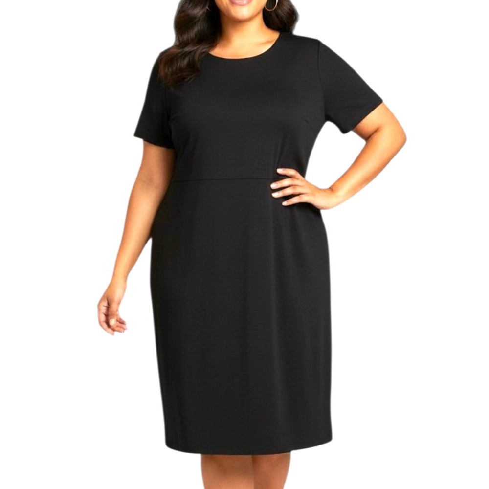 OLD NAVY Black Ponte Knit SHORT SLEEVE SHEATH DRESS Back Zipper COTTON Blend 3X